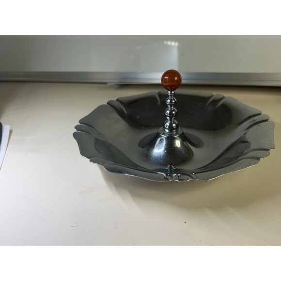 ManningBowman & Co. Art Deco-era Pewter- Chrome Plated Dish Bon Bon 1930’s - Picture 3 of 9